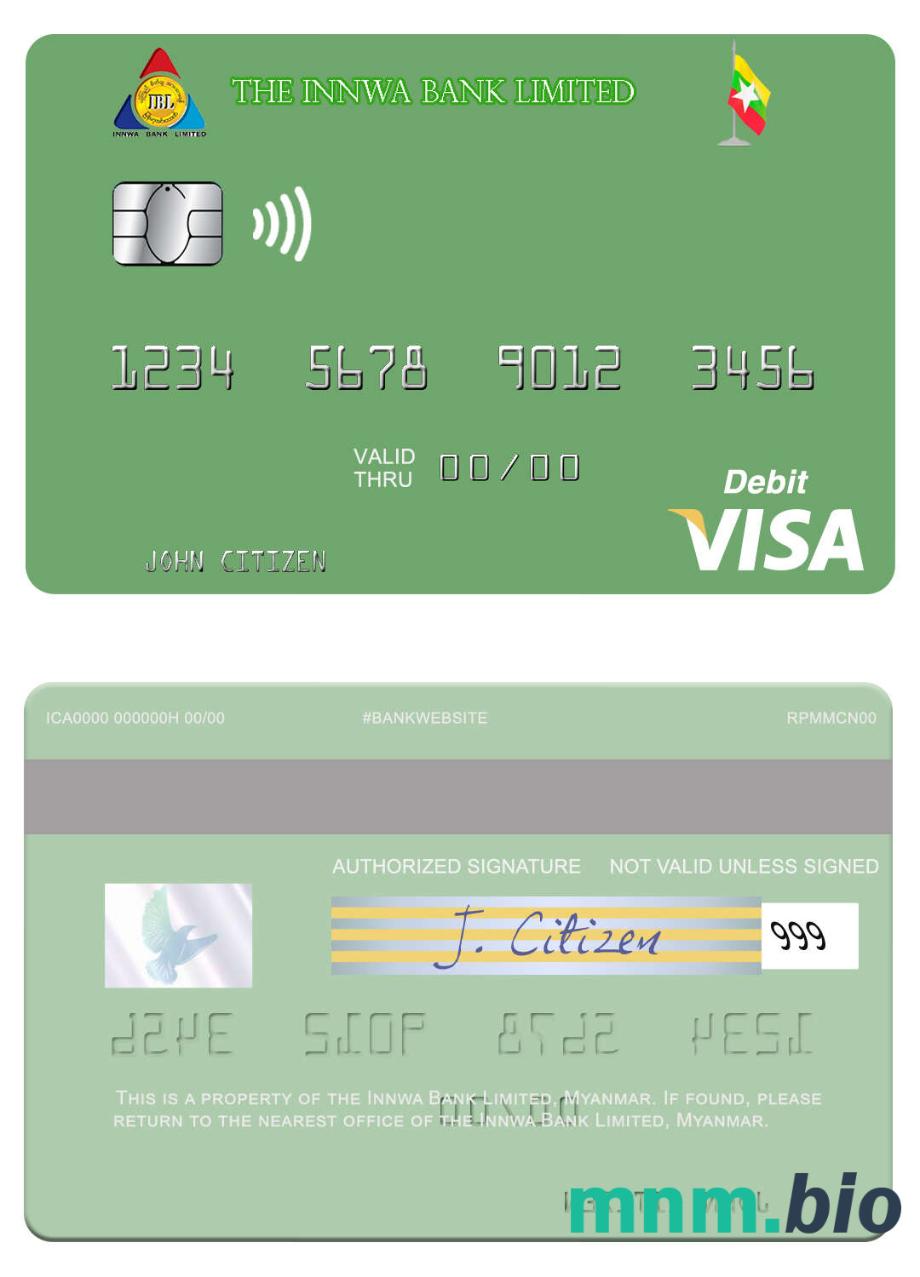 Myanmar Innwa Bank Limited visa debet karta przykład w formacie PSD